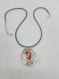 Women Jewelry Silver Stone Natural Citrine Necklace Handmade Black Cord