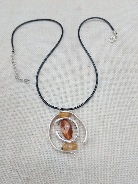 Women Jewelry Silver Stone Natural Citrine Necklace Handmade Black Cord