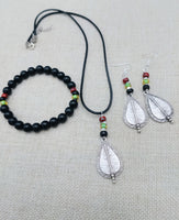 Women Jewelry Set Pan African Earrings Necklace Bracelet Silver Red Black Green Ethnic