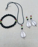 Women Jewelry Set Pan African Earrings Necklace Bracelet Silver Red Black Green Ethnic