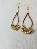 Brown Leather Gold Accents Earrings Jingle Women Jewelry Handmade
