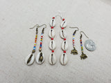 Afrocentric Earrings Cowrie Dangle Jewelry Beaded Long Women Handmade Set of 3