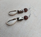 Women Earrings Cowrie African Ethnic Tribal Beaded Wooden Silver Jewelry