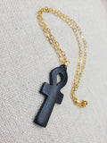 Ankh Necklace Black Egyptian Jewelry Gold Tone Chain