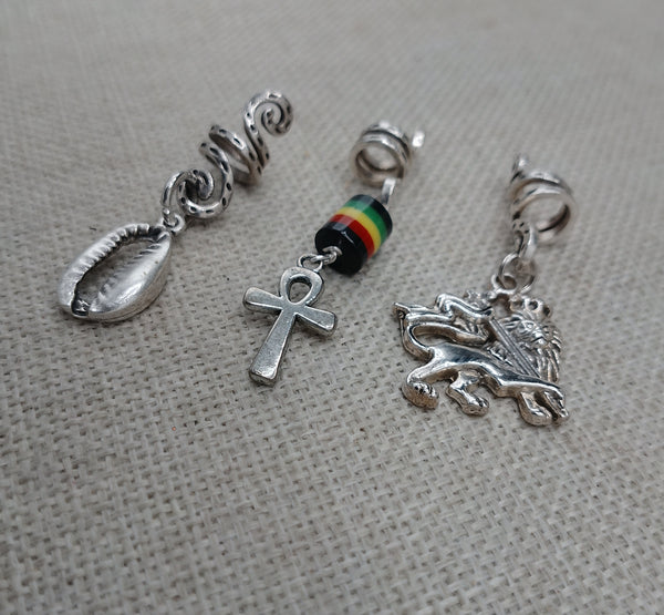 Rasta Hair Jewelry Accessories Locs Twist Braids Cowrie Ankh Lion of Judah