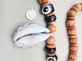 Large Cowrie Shell Necklace Wooden Carved Beaded Jewelry Men Beach Boho