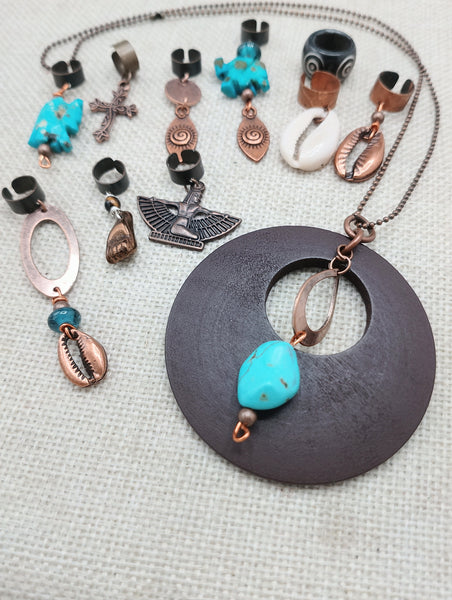 Turquoise Copper Jewelry Necklace Set of 10 Hair Accessories Dreadlocks Twist Braids Women