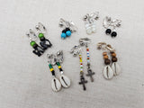 Women Non Pierced Earring Clip On Set of 7 Beaded Silver Jewelry Elephant Ankh Cowrie Gift Ideas for Her