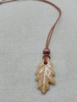 Women Oak Leaf Pendant Leather Cord Handmade Brown Jewelry