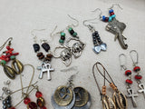 Women Earrings Afrocentric Ethnic Elephant Peace Ankh Set of 10 Wholesale Bulk Jewelry Silver Beaded