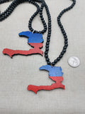 Haiti Necklace Wooden Pendant Red Blue Jewelry Men Beaded