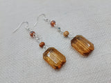 Glass Beaded Earrings Brown Jewelry Silver Women Dangle Handmade