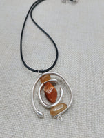Women Jewelry Silver Stone Natural Citrine Necklace Handmade Black Cord