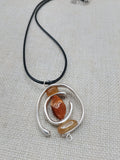 Women Jewelry Silver Stone Natural Citrine Necklace Handmade Black Cord