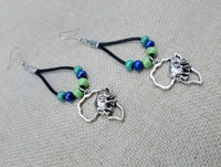 Silver Africa Earrings Leather Dangle Beaded Women Jewelry Black Green Blue