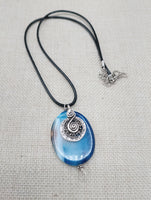 Blue Agate Stone Necklace Women Silver Pendant Black Cord Jewelry