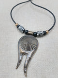 Tribal Necklace Swirl Antique Bronze Black Leather Women's Jewelry Cord Ethnic Large Pendant