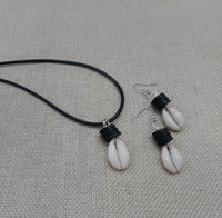 African Cowrie Set Jewelry Black Beaded Silver Necklace Earrings Fashion Women