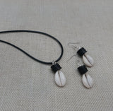 African Cowrie Set Jewelry Black Beaded Silver Necklace Earrings Fashion Women