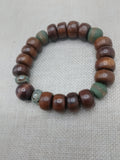 Men Bracelets Beaded Wooden Stone Agate Jewelry Brown Green Stretch
