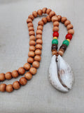 Men Necklace Cowrie Pendant Jewelry Wood Beaded Red Yellow Green Rasta Ethnic Handmade