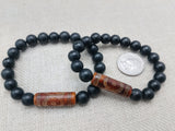 Unisex Bracelet Black Brown Agate Stone Jewelry Ethnic Round Statement Beaded