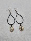 Women Earrings Long Dangle Cowrie Black Antique Bronze Jewelry