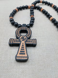 Wooden Ankh Necklace Beaded Black Brown Jewelry Gye Nyame African Egyptian