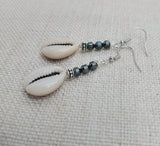 Cowrie Earrings Hematite Jewelry Women Dangle Beaded