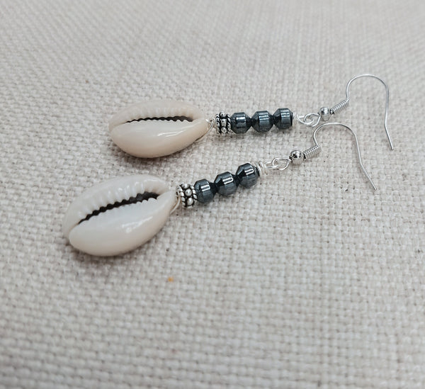 Cowrie Earrings Hematite Jewelry Women Dangle Beaded