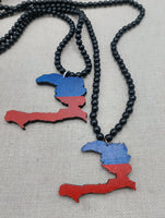 Haiti Necklace Wooden Pendant Red Blue Jewelry Men Beaded