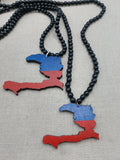 Haiti Necklace Wooden Pendant Red Blue Jewelry Men Beaded
