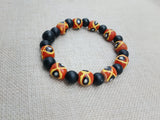 African Krobo Beaded Bracelet Black Orange Yellow Jewelry Ethnic Men Hand Painted Size 8