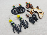 Wooden African Earrings Gye Nyame Jewelry Set of 5 Handmade Dangle