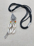 Leather Necklace Triple Strand Silver Pendant Rasta Cowrie Women Statement Gift Ideas
