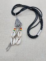 Leather Necklace Triple Strand Silver Pendant Rasta Cowrie Women Statement Gift Ideas