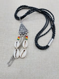 Leather Necklace Triple Strand Silver Pendant Rasta Cowrie Women Statement Gift Ideas