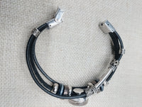 African Silver Leather Bracelet Fashion Statement Size 7.5 Women