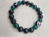 Bracelet Jade Green Black Beaded Jewelry Ethnic Stretch Handmade Statement Gift