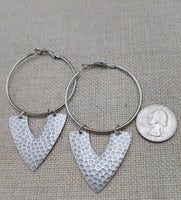 Silver Earrings Hoop V Shaped Hammered Jewelry Women Ethnic