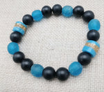 Blue Bracelet Black Beaded Glass Ethnic African Krobo Stone Unisex Jewelry Stretch Size 7