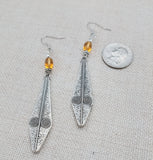Women Earrings Long Silver Dangle Amber Beaded Jewelry