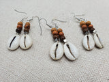 Cowrie Earrings Wooden Brown Beaded Handmade Dangle Women Jewelry