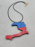 Haiti Necklace Wooden Pendant Red Blue Jewelry Men Beaded