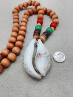Men Necklace Cowrie Pendant Jewelry Wood Beaded Red Yellow Green Rasta Ethnic Handmade