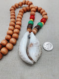 Men Necklace Cowrie Pendant Jewelry Wood Beaded Red Yellow Green Rasta Ethnic Handmade