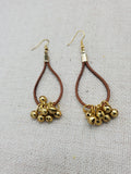 Brown Leather Gold Accents Earrings Jingle Women Jewelry Handmade