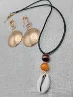 Women Jewelry Set Necklace Earrings Handmade Statement Gift Gold Tone Cowrie Bohemian Minimalist