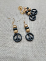 Peace Earrings Wooden Black Gold Small Women Jewelry