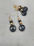 Peace Earrings Wooden Black Gold Small Women Jewelry